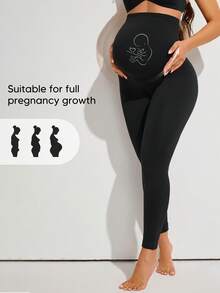 Women's Maternity Solid Color High Waist Seamless Leggings Vacation Black - Black - View 3