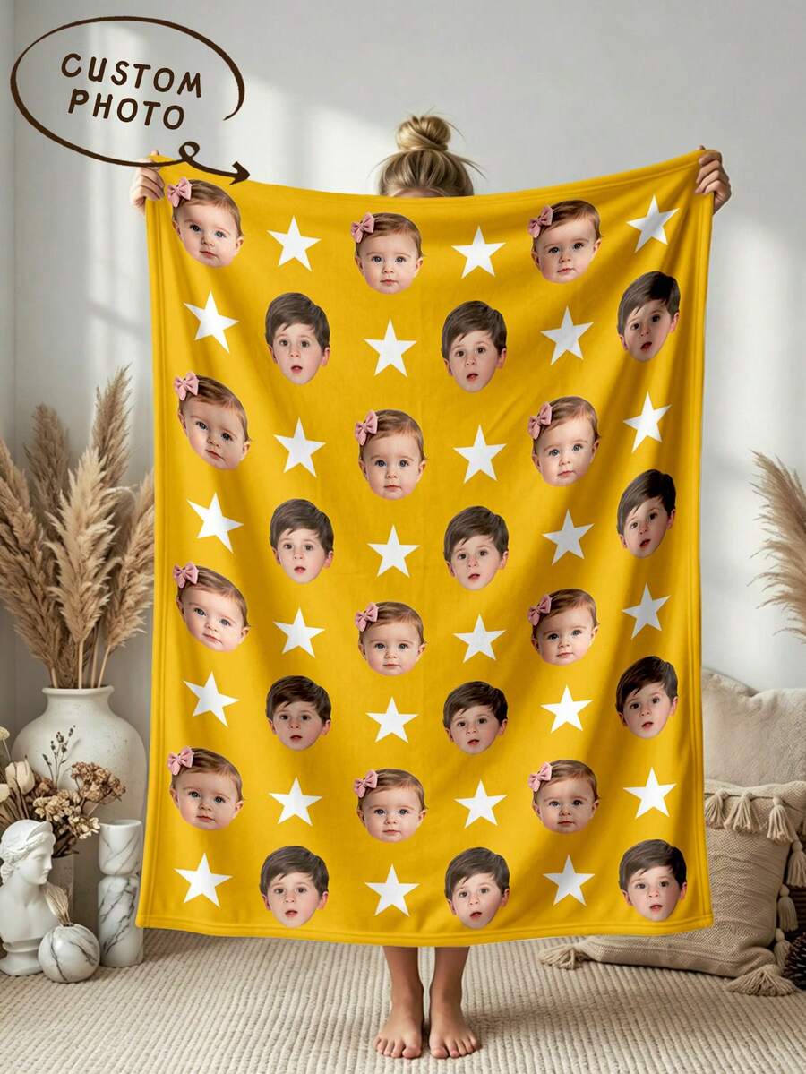 1pc Customized Photo Bed Blanket, Personalized Name Bed Blanket, Personalized Throw Blanket, Cute Blanket, Comfortable Blanket, Home Gift, Birthday Gift, Christmas Gift, Personalized Gift, Gift For Son/Daughter, Gift For Friends - Style 5 - View 1