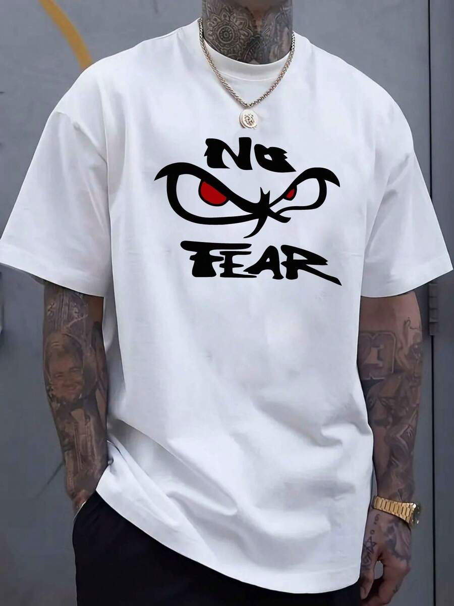 ChristmasMen's Plus Size 'Fearless' Bold Eye Graphic-Shirt - Soft Breathable Cotton Crew Neck Tee Suitable Large Size, Hot Item