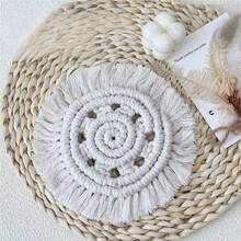 1pc Nail Art Photography Tassel Mat, Round Tassel, Tablecloth Protector, White Placemat, Woven Table Mat, Room Decor, Desktop Decoration, Heat Resistant - Multicolor - View 12