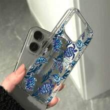 1pc Full Screen Turtle Transparent Large Hole Phone Case Compatible With Apple 17 Pro Max/16/15/14/13 Pro - Blue - View 3