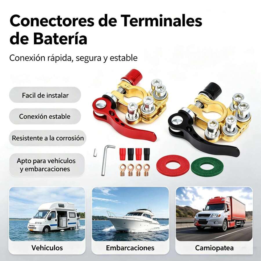 Conector de Pinza de Terminal de Baterí,Conectores deTerminales de Batería, 2PK Liberación Rápida de 4 Vías, Conectores de Abrazadera Positivo Negativo, para Postes SAE/JIS Tipo A, Fácil Ajuste, con Llave, Adecuado para Terminales de Batería de 4 Vías de Automóviles, Camiones y Camiones