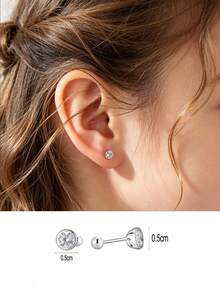 1 Pair 925 Sterling Silver Hypoallergenic Cubic Zirconia Stud Earrings, Cute And Playful Design, Sparkling Cubic Zirconia Inlaid, Spiral Ear Backs Secure Fit, Exquisite And Adorable, Gift Box Included, Suitable For Daily Or Holiday Wear, Gift For Girls, Gift For Girl, Gift For Friends, Gift For Back To School, Holiday Gift - one-size - View 12