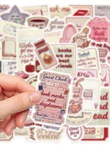 50PCS,Bookish Mobile Phone Stickers,PVC Material,Creative And Aesthetic Design Sticker,Suitable For Mobile Phone Cases, Tablets, Laptops, Suitcases, Cars, Notebooks, Helmet, Guitar, Skateboard, Storage Box, Handwritten Diaries, - Bookish Series - View 9
