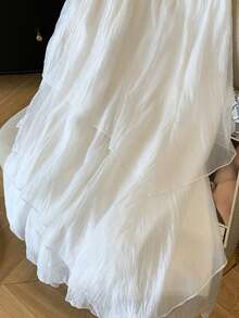 Women's French A-Line Patchwork Puff Cake Gentle Elegant Versatile Mid-Length Skirt White - White - View 2
