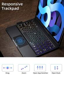 旋转式智能键盘，带背光键盘保护套，兼容 iPad 11 (A16)、10 (10.9 英寸)、Air 11 (M2/M3, 2024/2025)、Air 5/4 (10.9 英寸)、Pro 11 (2020/2021/2022) - 黑色 - 查看 5