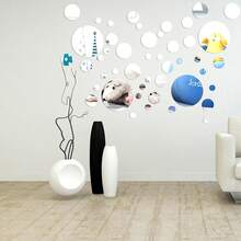32pcs Round Mirror Wall Stickers, Acrylic Wall Decor With Mirror Effect, Unique Room Decoration Style, Suitable For Bedroom Vanity, Decorative Wall Mirror And Bathroom Decor - one-size - View 9