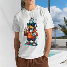 Men'S Casual Duck Graphic T-Shirt| White, Crew Neck, Short Sleeve, Lightweight Fabric With Cool Drinking Design, Perfect For Parties And Outings, - 白色 - 查看 2