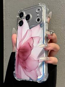 粉色漸層蓮花防摔全包覆透明手機殼，適用於 Apple 17/17 Pro/17 Pro Max/16/16 Pro/16 Plus/16 Pro Max/15/15 Pro/15 Plus/14/14 Pro/14 Pro Max/13/13 Pro/13 Pro Max/12/12 Pro/12 Pro Max，生日禮物、度假禮物，百搭 - 無色 - 查看 3