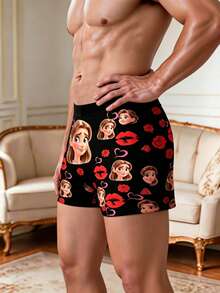 Custom Cartoon Portrait Men's Boxer Briefs Personalized Photo Underwear Rose Lip Print Gift For Him - Multicolor - View 2