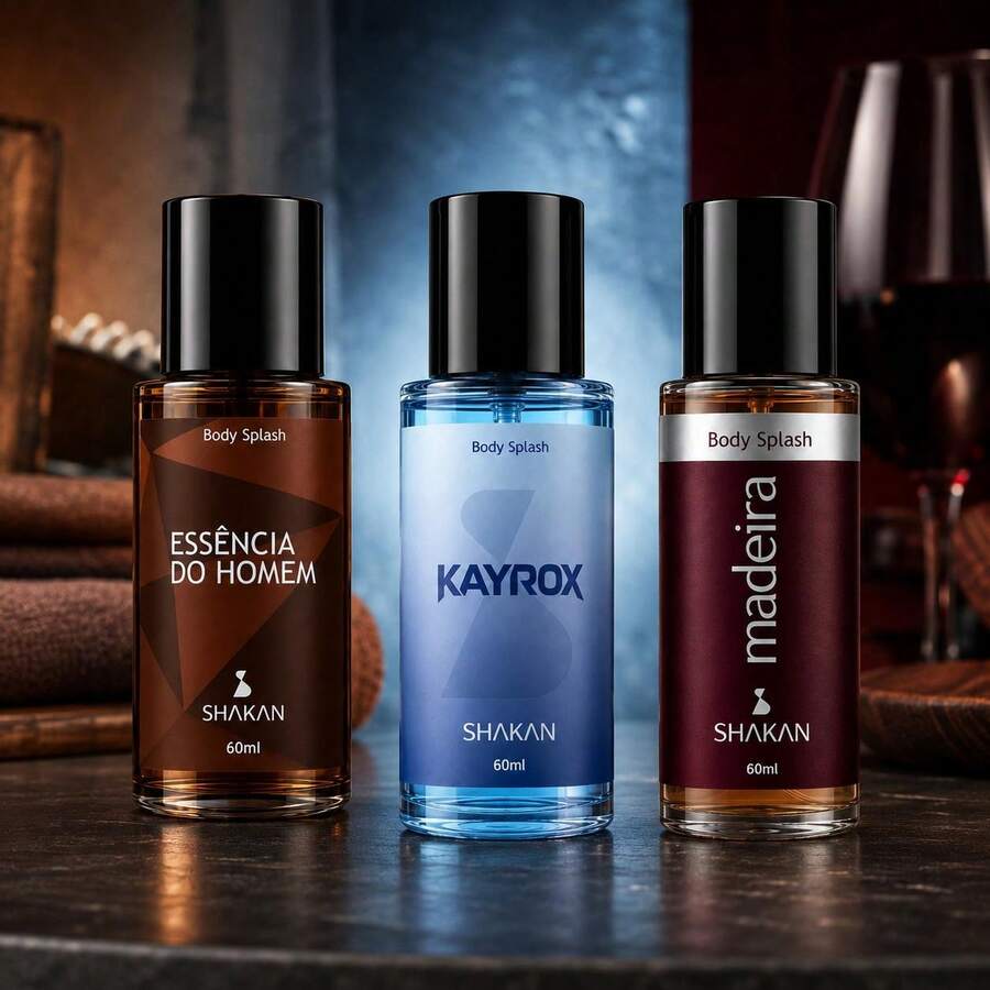 Kit Body Splash Masculino Shakan 60ml Fragrâncias Marcantes Envio Conferido - kit 3 rotina masculina - Visão 1