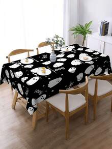 1pc,Simple Ghost Halloween Style Tablecloth,Rectangular Tablecloth,Suitable For Picnic Or Party Decoration Tablecloth,Restaurant Decoration,Kitchen Decoration Tablecloth,Birthday Party And Home Decor - Black - View 5