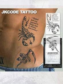 JKCODE TATTOO 2 Pcs Semi-Permanent Haloween Tattoo Kit | Dark Style Scorpion, Axe Tattoo, Bold Script Sketch Neck Tattoo | Rock Style Waterproof Tattoo For Men, Realistic Fake Tattoos, Non-Reflective For 7-14 Days, Magic Tattoos, Lasts 1-2 Weeks, Perfect Gift - Halloween - View 4