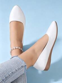 Soft Pointed Toe Flat Pumps Women's Autumn New Style Low Vamp Flat Shoes Mom Shoes Plus Size - White - View 2
