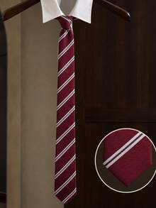 1pc Women's Classic Striped JK Uniform Tie, Suitable For Students And Teenagers, British Plaid Pattern, Cosplay Party Tie Accessory - Wine Red - View 2