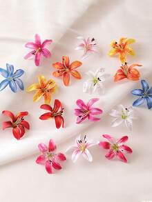 5pcs Multicolor Artificial Lily Flower Heads, Realistic Fake Flower Heads, Suitable For Crafts, Floral Arrangements, Wedding Bouquets, Wreaths And Home Party Decoration - Multicolor - View 3