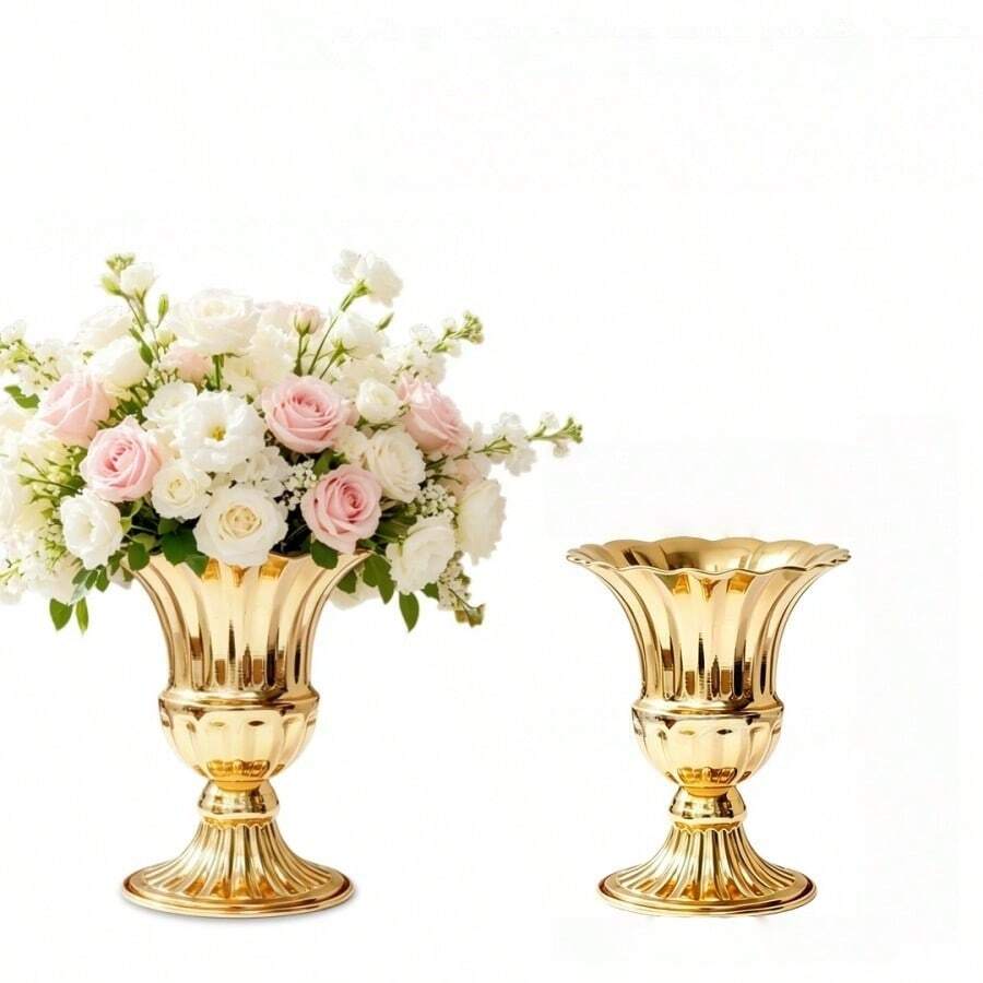 2/4件組 白色與金色婚禮桌花花瓶,復古金色複合花瓶 | 4英吋小底座金屬甕形花瓶 2 | 10件組 | 派對與居家房間裝飾的優雅桌面裝飾 - 喇叭款花瓶 - 查看 1