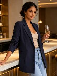 MODA MO, REF: MK0254 Women's Fitted Blazer, Elegant And Modern Jacket, Sophisticated Social Look, Ideal For Valentine's Day, Feminine Style And Charm, Tailoring With Perfect Fit, Executive Fashion With A Romantic Touch - 藏蓝色 - 查看 5