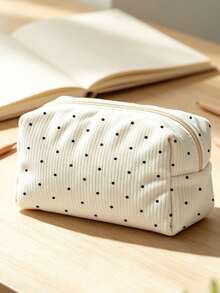 Campus Style Polka Dot Pencil Case/Stationery Storage Bag - Multi-Functional Large Capacity Design, Suitable For Storing Office Supplies, Creative Multi-Purpose Pencil Case Or Portable Travel Makeup Bag, Ideal For Students And Adults Daily Use. Stripe Direction And Polka Dot Density Random - Multicolor - View 9