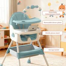 Nawahev 4-In-1 Foldable Baby High Chair With Adjustable Height, Removable Double Tray, Detachable PU Seat Cushion & Lockable Wheels For Babies & Toddlers - Mint Green - View 3