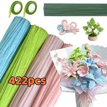 221/422件彩色管狀清潔棒手工材料，4色毛氈棒附花卉膠帶與金屬桿，DIY花束製作套裝，適合初學者，附教學影片的簡單手工藝項目 - 422pcs(4colors) - 查看 20