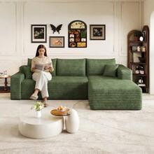 241cm Cloud-Pattern Sofa, Modern Minimalist Upholstered Couch, Comfortable L-Shaped Sofa For Living Room - Green - View 4