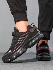 Men's Black And Red Chunky Sneakers, Mesh Panel Design With Sleek Lines, Thick Sole For Vibe, Versatile Running Shoes For Daily Wear - Black and Red - View 9