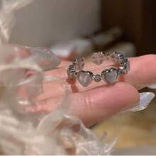 Y2K Crystal Heart & Star Adjustable Asymmetrical Geometric Punk Retro Harajuku Style Ring Set, Women's Fashion Grunge Jewelry - Multicolor - View 4
