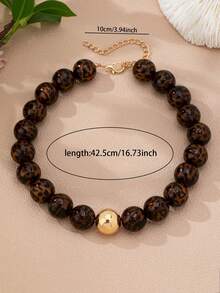 1/2 Pcs Kalung Pernyataan Manik-Manik Batu Alam Motif Leopard Wanita, Kalung Kerah Manik-Manik Batu Bulat Tebal, Perhiasan Motif Hewan - MultiWarna - View 4
