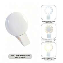 Mini Luz de Preenchimento para Selfie com Clipe Q, Luz de Preenchimento LED Recarregável por USB de Bolso, Luz de Clipe Portátil com Brilho Ajustável em 3 Níveis, Adequada para Selfie de Smartphone, Vlog, Transmissão ao Vivo - Temperatura de cor dupla - Visão 14