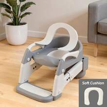 Luminpool Children's Toilet Seat With Steps, 2-In-1 Toilet Step Stool For Toddlers, Soft, Non-Slip Seat Cover With Splash Guard And Built-In Footstool - Grey - View 6