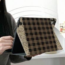 1pc Vintage Brown Plaid Lace Black Bow Print Tablet Protective Case, With Pen Slot, Multi-Angle Magnetic Stand Cover, Supports Auto Sleep/Wake, Compatible With IPad PRO/AIR, Pad 5/6/7, Pad, MatePad, Pad, Honor Pad, Pad - Multicolor - View 6