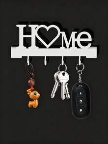 1pc Heart & HOME Letter Wall-Mounted Key Holder Rack, No-Drill Entryway Storage Rack With Hooks, Living Room & Hallway Decorative Shelf, Sturdy Metal Material, Black Aesthetic Style, Suitable For Home, Office, Mudroom, Can Hang Car Keys, Handbags, Keychains, Room Decor, Office Desk Accessories, Kitchen Decor - Multicolor - View 5