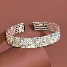 1 Pieza Brazalete Decorado Con Diamantes De Imitación Para Mujer, Accesorio Para Uso Diario/fiestas De Moda - Plateado - Ver 14