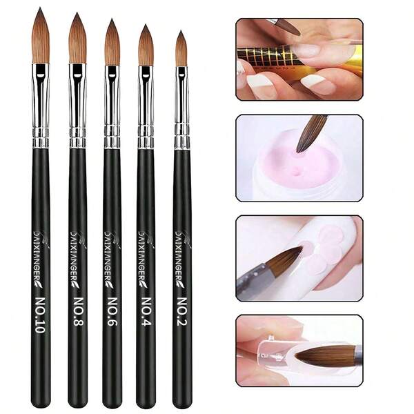5pcs Nail Brush Set, Size 2/4/6/8/10 Acrylic Brushes For Acrylic Powder Application, Nail Extension, 3D Nail Carving