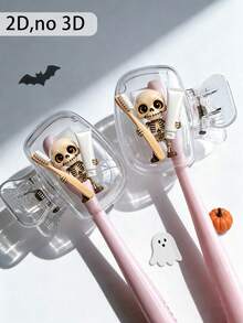 New Halloween Theme Toothbrush Holder/Printed With Skull Holding Toothbrush And Toothpaste Pattern/Portable Toothbrush Accessory/Toothbrush Protective Cover For Home And Travel/Cute Toothbrush Storage Clip/Home Organization/Travel Essential/Cute Design/Fashion Storage/Transparent Protective Cover/Toothbrush Box/Family User/Oral Care Accessory - Multicolor - View 6