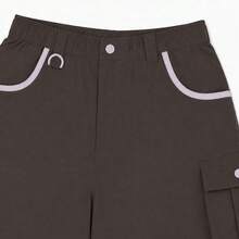 Celana Pendek Kargo Outdoor Longgar Multi Saku dengan Trim Kontras untuk Wanita LI-NING AKSV940 - Kopi Coklat - View 9