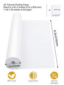 Portable A4 Thermal Printer, Wireless Bluetooth Inkless Document Printer, A4 Thermal Roll Paper And Folded Thermal Paper Optional, Black/White Printer, Suitable For Travel, Office, Home, Mobile Office, Learning - Multicolor - View 14