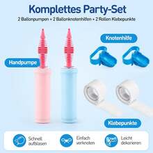 Hand Luftballonpumpe 2er Set, manuelle Ballonpumpe mit Zubehör – inkl. Ballonknoter & Klebepunkte, ideal für Geburtstag, Hochzeit, Party und Ballongirlanden - Manuell - Übersicht 2