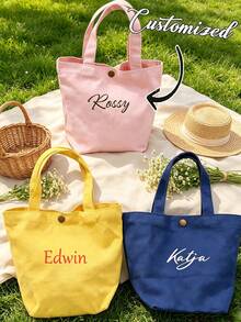 1pc Customized Name Mini Minimalist Handbag, Fashionable Cute College Style Reusable Canvas Tote Bag, Personalized Women's Shoulder Bag - Multicolor - View 1