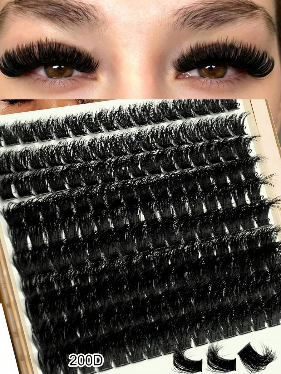 Waloshow Glue-Free DIY Cluster False Eyelashes, Self-Adhesive Segmented False Eyelashes, C/D Curl, No Glue Needed For DIY Eyelash Extensions, Beginner-Friendly, 10/12/14/16mm, 0.07C/D Curl, Suitable For Travel, Daily Wear (Suitable For Beginners), Weddings, Dates, Parties, Holidays And Other Occasions, Perfect As A Gift. Features Natural Long Hair Style With Dramatic Effect, Easy And Convenient To Use - D - View 1