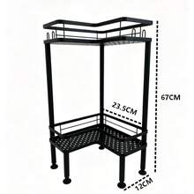 1PC Bathroom Corner Storage Rack, Wall Corner Three-Tier Triangle Shower Shelf With Soap Holder And 2 Hooks, Large Capacity Corner Rack Suitable For Bathroom, Lounge - Black - View 11