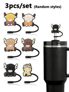 6/3/1pc Highland Cow Silicone Straw Cap Set, Cute Cow-Shaped Straw Top Cover, Fits 30oz And 40oz Handle Tumblers, 10mm Universal Straw Dust Cap, Reusable Dust-Proof Straw Plug, Home Travel School Office Car Daily Drinking Cup Accessories - Multicolor - View 15