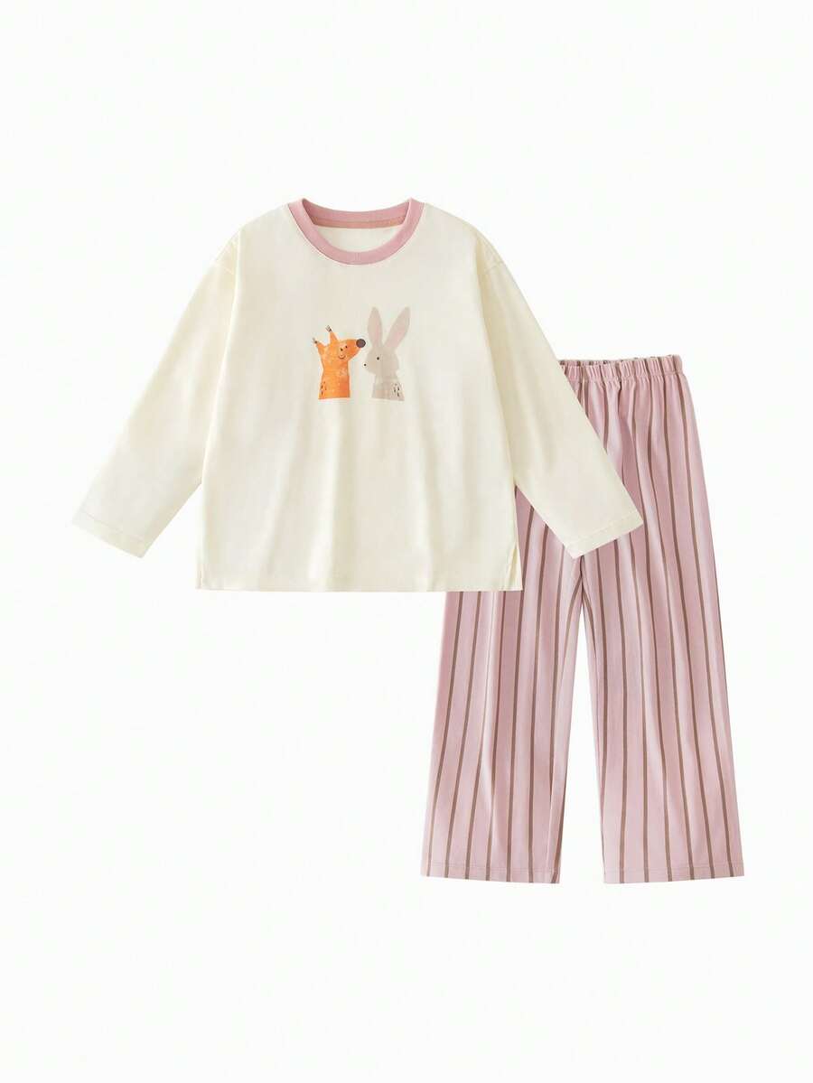 mini bala Boys Girls Cotton Loungewear Set, Soft Breathable Baby Pajamas Top & Pants, 2026 Autumn Winter - Milky White - View 1