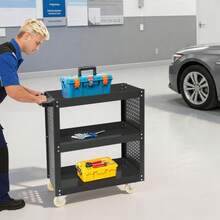YUNRUX 3-Tier Heavy-Duty Workshop Trolley 34.23*15.35*38.88in Steel Utility Cart - Black - View 11