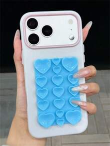 Cute 3D Heart Suction Cup Sticker Holder Candy Color Glossy Jelly Phone Case Compatible With IPhone 17 Pro Max 17Pro 16 Pro Max 15 Pro Max 14 Pro Max 13 Pro Max Stylish Camera Lens Protection Anti-Drop Soft Back Cover - Baby Blue - View 1