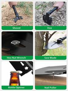 1 Set Outdoor Camping Survival Tool Kit, Folding Entrenching Shovel With Compass, Wire Saw, Blow Tube, D-Shaped Buckle - Multicolor - View 5