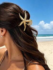2/1pc Bohemian Style Starfish Claw Metal Hair Clip, Large Size, Versatile, Suitable For Vacation, Party, Daily Wear, Summer Beach Hair Clip, Ideal Hair Accessory For Holidays, Birthdays And Other Occasions. Holiday Essential, Holiday Accessory, Summer, Hair Accessory, Holiday Accessory, Women's Headwear - Multicolor - View 1