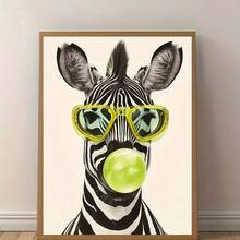 1pc Frameless Canvas Painting: Fashionable Zebra Wearing Glasses - Quirky Black And White Striped Animal Wall Art. Suitable For Living Room, Bedroom, Office, Dining Room And Bar Unique Creative Decor; Perfect Gift. - 777 - View 1