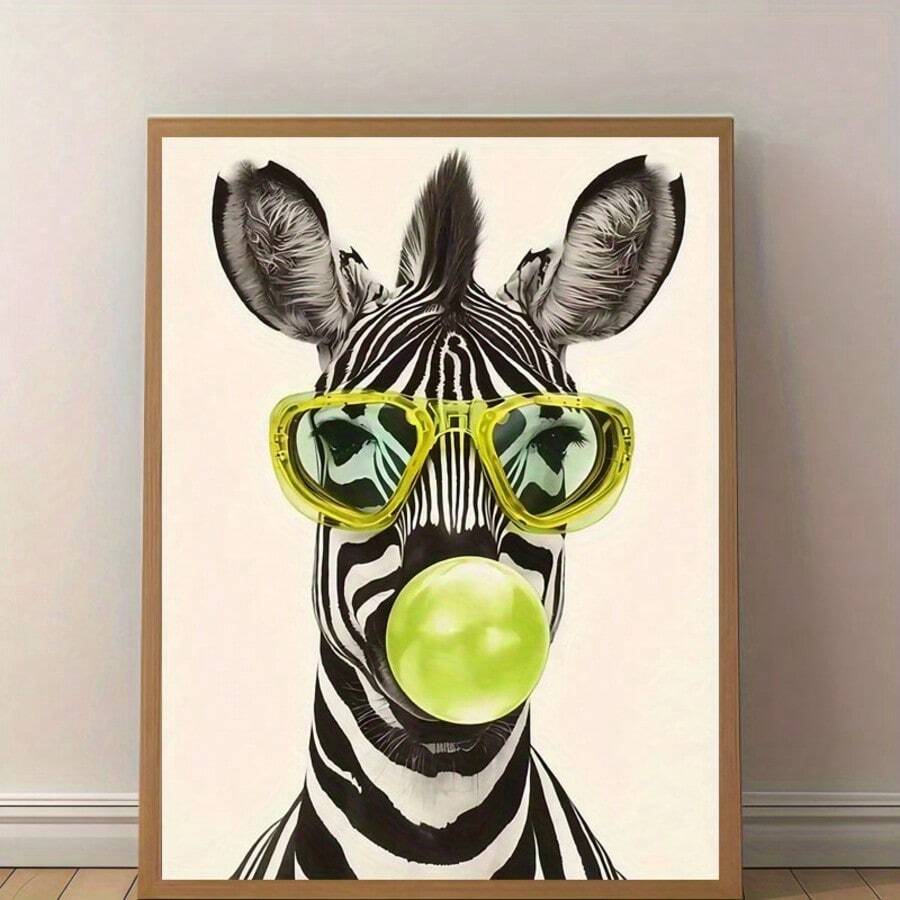 1pc Frameless Canvas Painting: Fashionable Zebra Wearing Glasses - Quirky Black And White Striped Animal Wall Art. Suitable For Living Room, Bedroom, Office, Dining Room And Bar Unique Creative Decor; Perfect Gift. - 777 - View 1